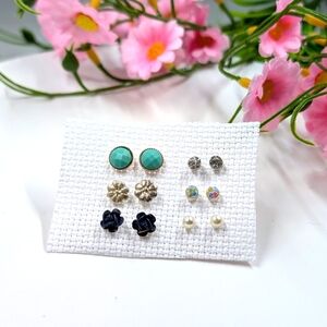 Lot of 6 Vintage Y2K Crystal, Pearl and Flower Style Mix and Match Stud Earrings